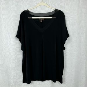 Dana Buchman Woman 3X Black Blouse With Sheer Neckline Detail